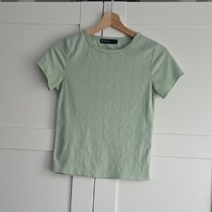 Light Green Ribbed Short Sleeve Tee